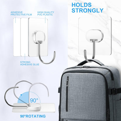 Large Adhesive Hooks for Hanging Heavy Duty Wall Hooks Self Adhesive Towel Coat Hooks Waterproof Transparent Hook for Bathroom Shower Kitchen Keys Door Outdoor Home Improvement Utility Hook 8 Pack