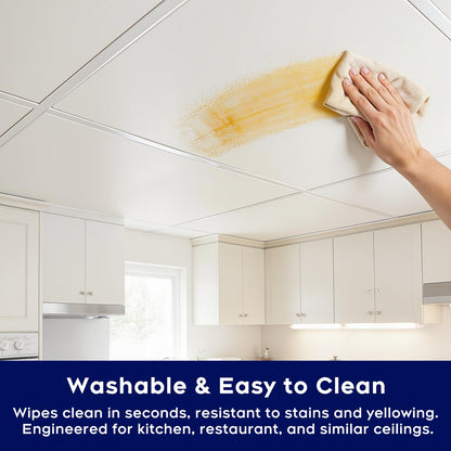 IMXPW Premium PVC Smooth Drop Ceiling Tiles 2ft x 4ft - Waterproof, Fire-Rated, Washable, Drop in Installation - No Rot, No Sag, 10-Pack Cover 80 Sq. Ft, White