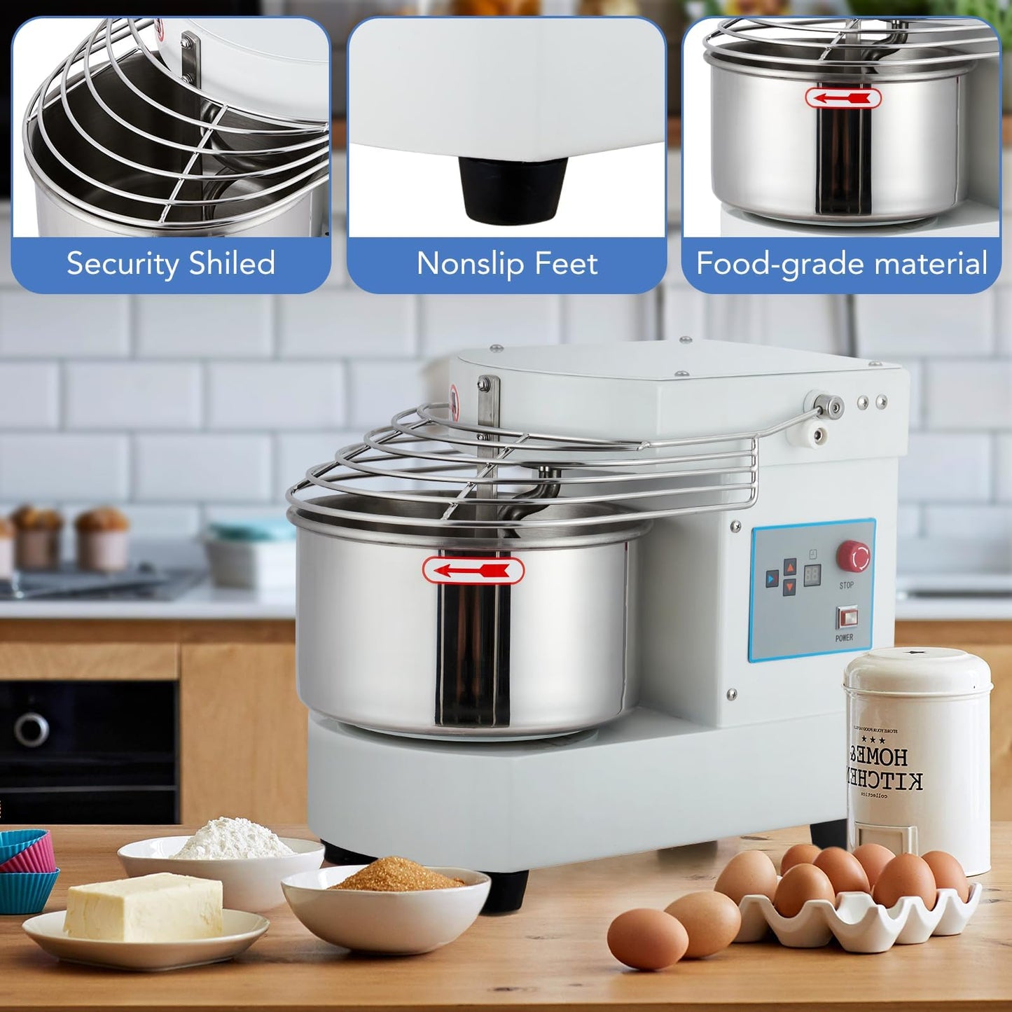 EliteEdge 10.5 Qt Commercial Food Mixer | 650W Dual-Rotation Dough Kneading Machine with Touchscreen Timer | Stainless Steel Bowl & Safety Shield for Bakeries & Restaurants