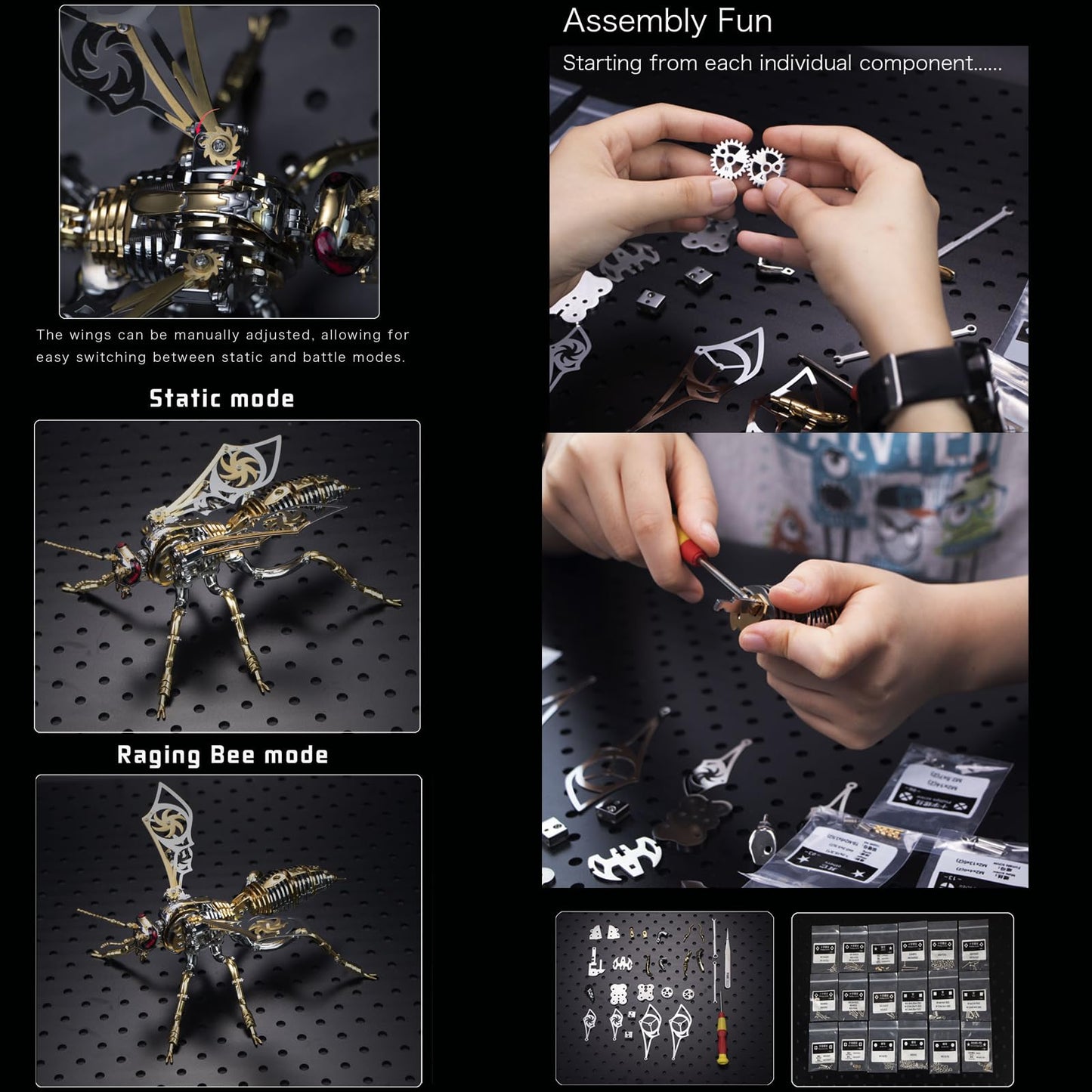 3D Metal Wasp Puzzles for Adults Model Kits Mechanical Puzzle Building Blocks, Difficult DIY for Assembly Gifts for Men (Steel)