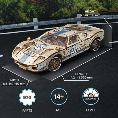 UGEARS UGT-24 Endurance Racer 3D Wooden Puzzles for Adults - DIY Model Car Kits 3D Puzzle, Mechanical Wooden Model Kits for Adults to Build, Wood Sports Car Racing Brain Teaser, Hobby Gift