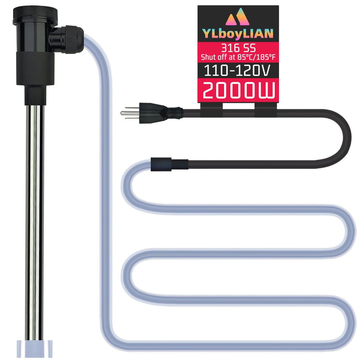 YLboyLIAN 2000W Immersion Water Heater for Pool & Hot Tub – Portable Electric Submersible Heater with Temp Control, Auto Shut-Off and WiFi Timer for Above Ground Pool, Bathtub, and Baptismal pool