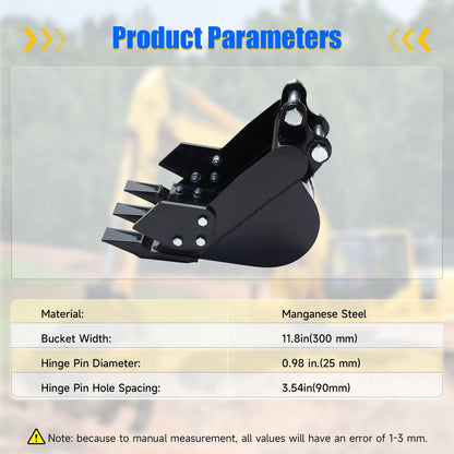 DANWIWEE Mini Excavator Digging 11.8in Bucket Attachments for Mini Excavator, 300mm Trench Buckets with Metal Teeth Fit for 1-2 Tons Mini Excavator, Small Digger Buckets Excavator Backhoe Attachments