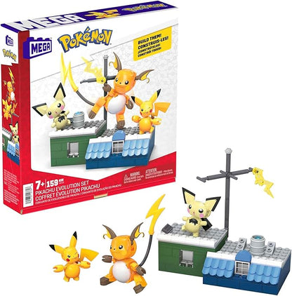 MEGA Pokémon Action Figure Building Toys for Kids Pikachu Evolution Set with 159 Pieces 3 Poseable Characters 8 Year Old Gift Idea