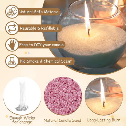 MECCANIXITY Pearled Sand Candles with 50 Pcs Wicks 21Oz / 600g Candle Beads Refillable Powder Sand Wax Making Kit for Thanksgiving Christmas Wedding Party DIY Home Crafts, Cherry Color