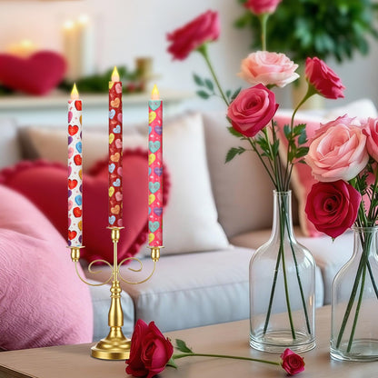 LCZLUMIPRO Valentine Taper Candles, 6 Pcs 10.6 Inch Flameless LED Candlesticks with Remote & Timer, Battery Operated Conversation Heart Decor for Valentine‘s Day Dinner Anniversary Wedding Table Decor