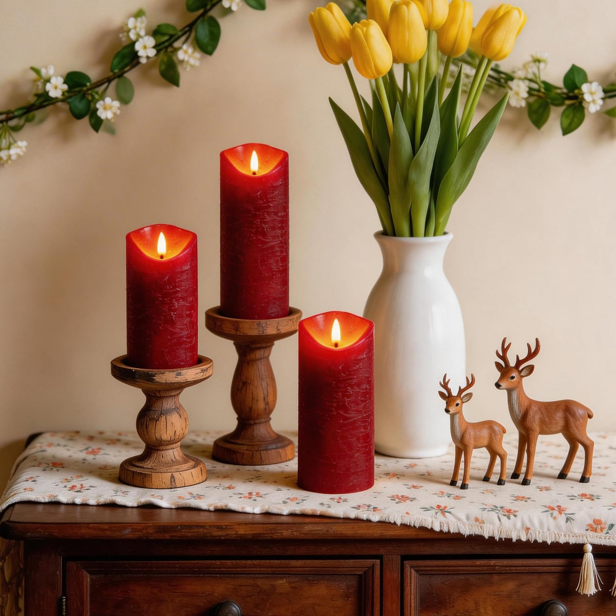 MiKoyi Flameless Pillar Candles with Remote, Battery Operated Candles Real Wax, [5-Pack] Fake LED Flickering flameless Candle with Timer Function for Room Home Decor (2.2" * 5/5.5/6/7/8") - Red