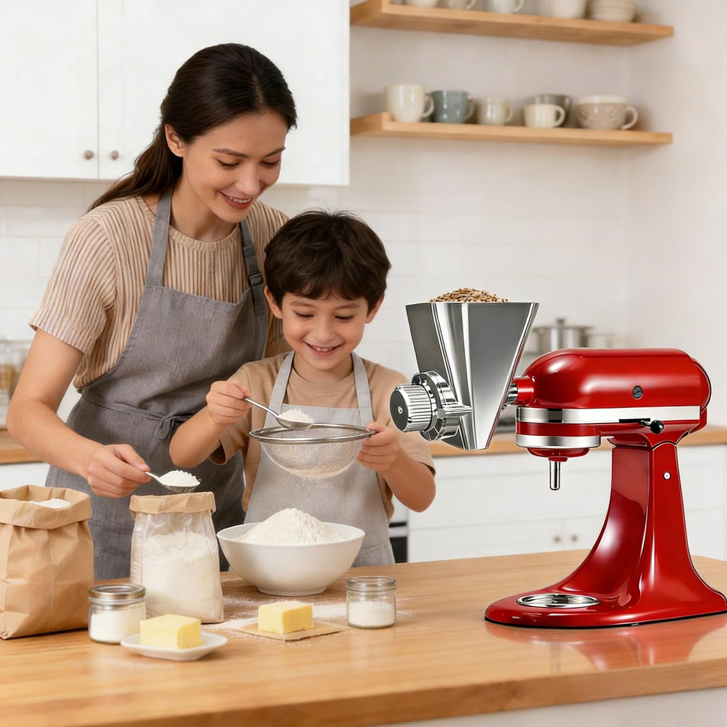Ezato 2026 Grain Mill Attachment for KitchenAid Stand Mixer, All Metal 9 Levels Flour Mill for KitchenAid, Fit for Grinding Wheat, Corn, Oats, Millet, Coffee Beans