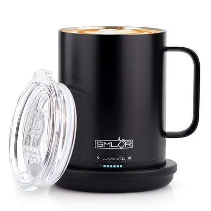 SMLDR Pro Heated Mug, 14 oz Smart Coffee Mug, Self-Heating, Adjustable Temperature, Battery Powered, Great for Coffee & Tea, Excellent Gift (Black)
