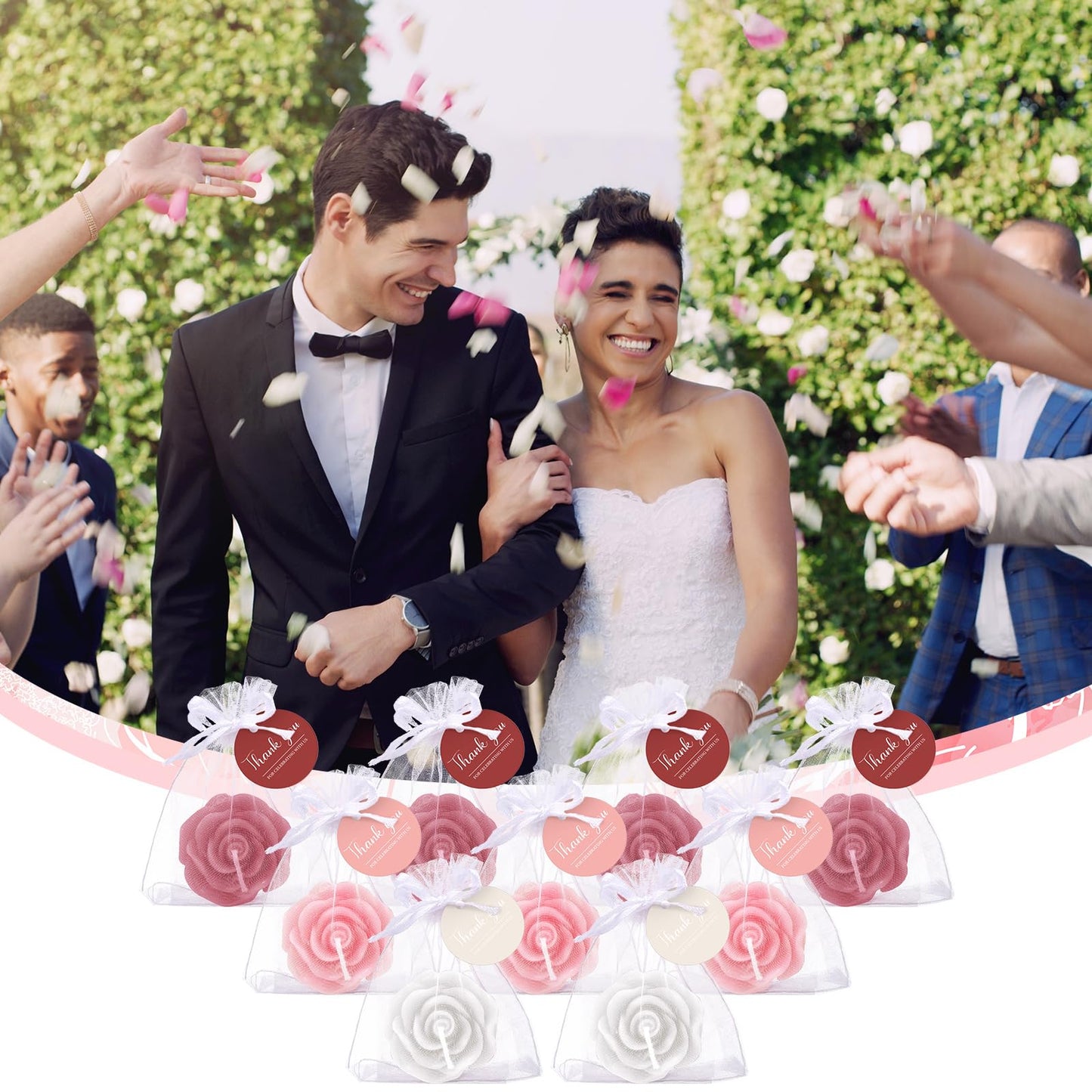 Treela 24 Set Flower Candles Wedding Favor for Guests Mini Dusty Pink Rose Shaped Tealight Candles for Return Gift Wedding Birthday Bridal Shower Housewarming Party