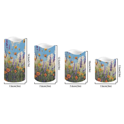 Cozeyat Meadow Floral Flameless Candles 4 Pack Battery Operated LED Pillar Candles with Remote Control Timer Color Changing for Wedding Birthday Home