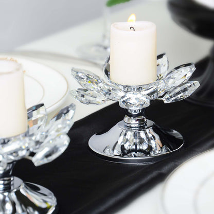 1 PC Silver Crystal Flower Tea Light Holder, Glass Tealight Candlestick with Metal Base, Votive Candle for Table Centerpiece, Wedding/Parties Decor, Nice Gift