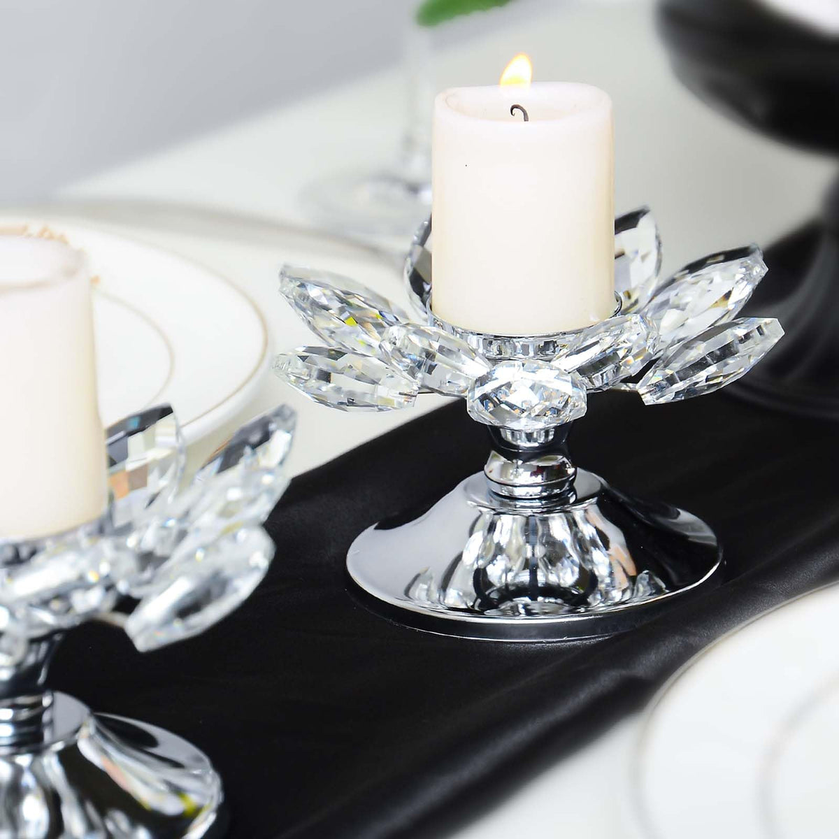 12 PCS Silver Crystal Flower Tea Light Holder, Bulk Glass Tealight Candlestick with Metal Base, Votive Candle for Table Centerpiece, Wedding,Parties Decor, Nice Gift