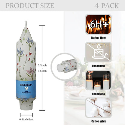 Unscented Hyacinth Short Taper Candles,5 Inches Dripless Thick Candlesticks 4 Packs of Smokeless Long-Lasting Burning Candle for Home Decor Weddings & Holiday