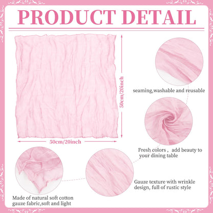 96 Pcs Light Pink Gauze Cheesecloth Napkins, 20 x 20 Inch Wrinkled Rustic Boho Dinner Napkins for Wedding,Dinner,Family Everyday Use/Parties