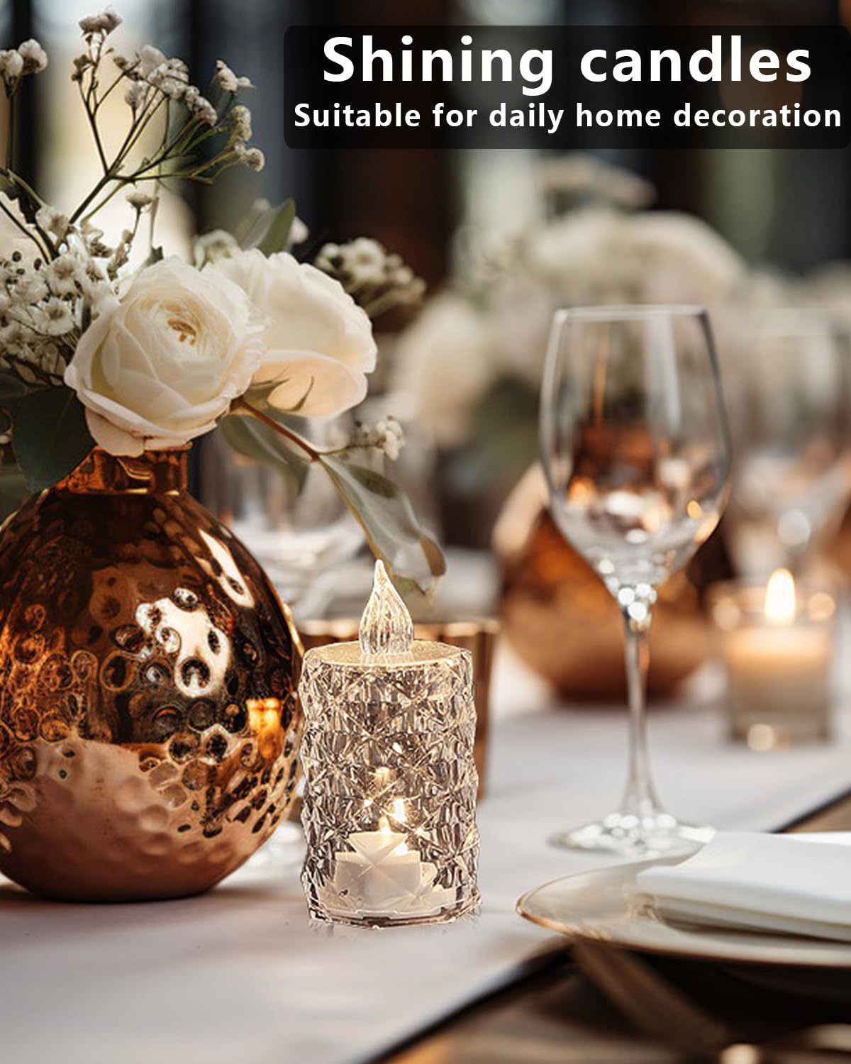 24-Pack Flameless Candles, Battery Operated Crystal LED, 200+H Runtime – Realistic Flickering Light for Table Centerpiece, Safe for Mother's Day, Father's Day, BBQs, Outdoor & Family Gatherings