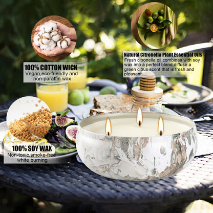 Citronella Candles Outdoor, 3 Pack 12oz Large Citronella Candle 3-Wick Natural Soy Wax Summer Candle Set 240 Hours Long Lasting Burning Huge Scented Outdoor Indoor Candles for Garden Yard (Gray)