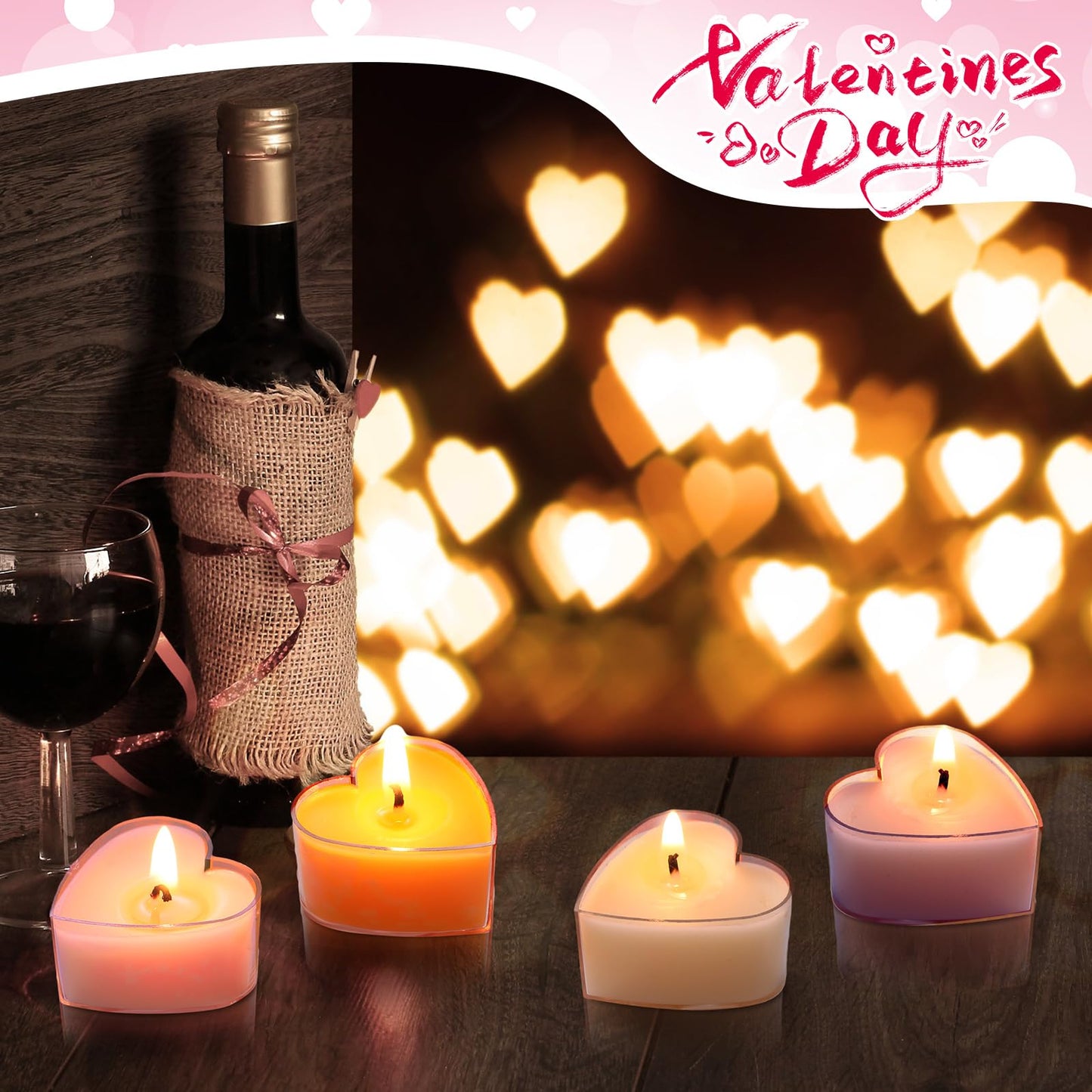 Honoson 12 Pack Valentine's Day Heart Tea Lights Candles Heart Tea Light Natural Wax Scented 6 Scents Conversation Candles for Spring Easter Wedding Engagement Gifting Aromatherapy Anniversary Decor