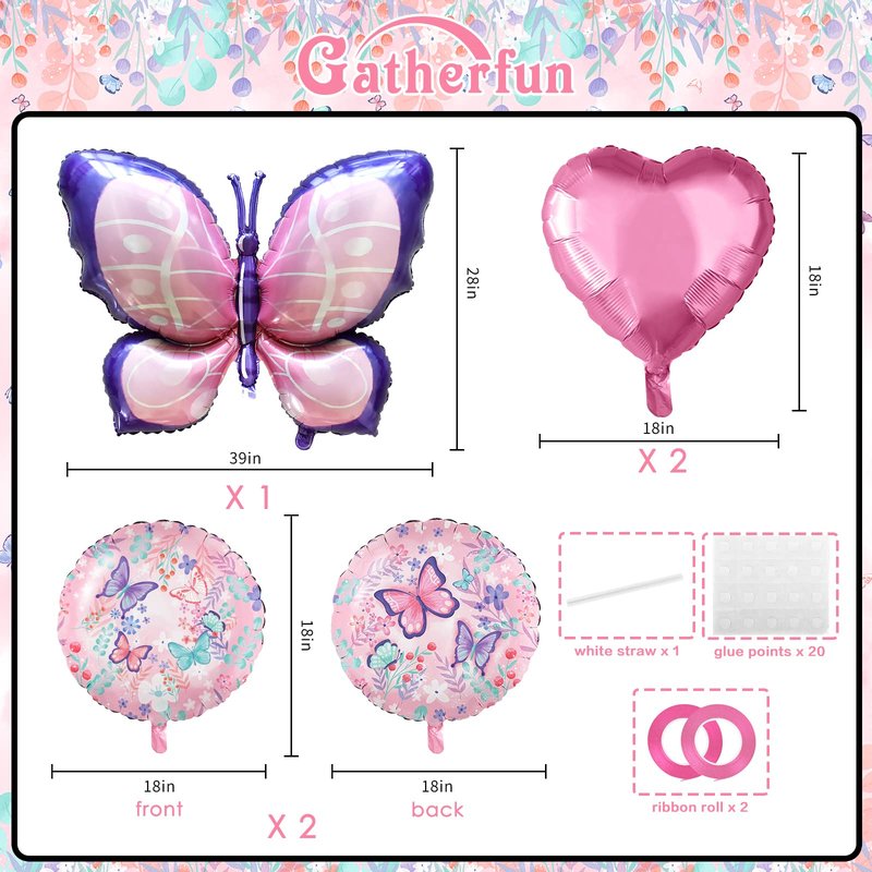 Gatherfun Butterfly Birthday Party Decorations Butterfly Foil Balloons for Girl Party Birthday Decorations