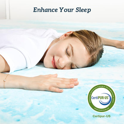 Sweetcrispy Memory Foam Mattress Topper - 4 Inch Thick Gel-Infused Cooling Pad for Twin Beds | CertiPUR US Certified, Breathable Blue