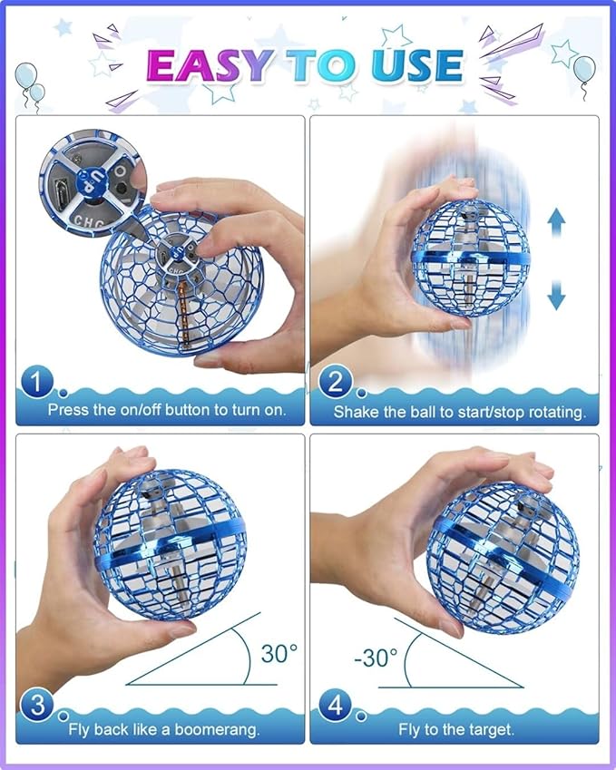 ATHLERIA Blue Flying Orb Ball with WandCosmic Globe Hover Boomerang Mini Drones for KidsCool Gadgets Christmas Birthday Gifts Toys for Boy Girl Teens 6 7 8 9 10+ Year Old