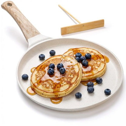 Hiceeden Nonstick Crepe Pan with Spreader, 10-Inch Tortilla Pan with Detachable Handle, Ceramic Coating Pancake Dosa Tawa Griddle Pan, for All Stove, Induction Compatible, PFOA Free (White)