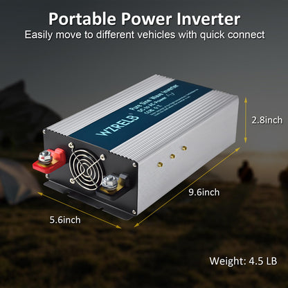 WZRELB 2000W Pure Sine Wave Inverter 24V DC to 110V 120V AC Power Converter with LED Display, Off-Grid Portable Power Inverter with 4 AC Outlets for Home, RV, Truck, Camping