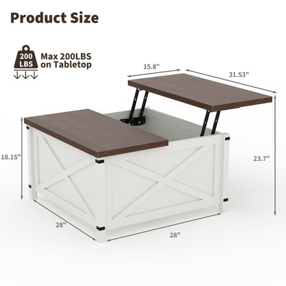 GarveeHome Hydraulic Lift Top Coffee Table with Hidden Storage, Farmhouse Industrial Style Accent Table, Sturdy Wood & Metal Construction, Safe Lift Mechanism, for Living Room Office