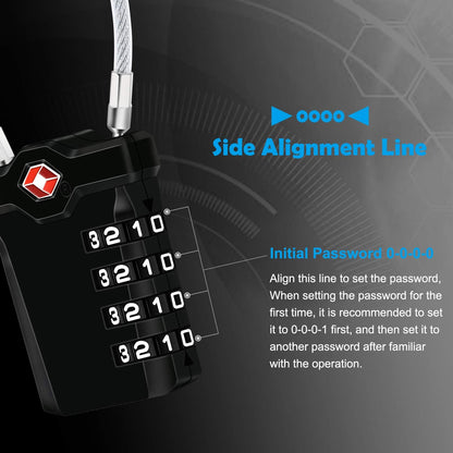 2 Packs TSA Luggage Locks with 14cm Flexible Cable, Diyife 4-Digit Combination Lock Security Padlock Travel Lock for Suitcase Luggage Backpack School or Gym Cabinet, etc. (Black & Sliver)