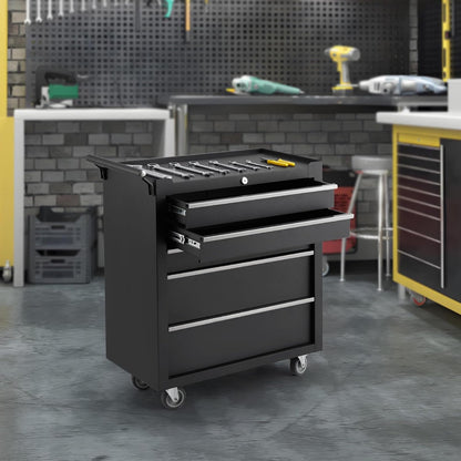 Rolling Tool Box with Wheels, 5 Drawer Tool Storage Cabinet, Portable Toolbox Organizer with Lock, Heavy Duty Tool Chest Cart for Garage, Mechanic, Workshop, Shop, Mobile Tool Organizer, Black