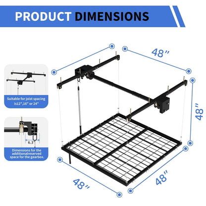 Patikuin Garage Ceiling Storage Rack,Storage Elevator for Garage,4x4 ft Overhead Lift Storage with 350 Lb Capacity,Smooth Crank System, Space-Saving Design for Garage Organization