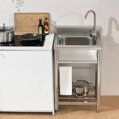 Bokaiya Stainless Steel Utility Sink, Free Standing Small Stainless Steel Sink with Faucet Laundry Room Sink 16 Gauge Single Bowl Outdoor Commercial Garage Sink (19"D x 23"W x 38"H)