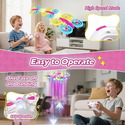 LED RC Drone for Kids 6+ Christmas Birthday Gift for Boys &amp Girls with Remote Batteries 360° Flip High Speed Mode 45 Min Flight Indoor and Outdoor Flying Toy - RoseRed Yellow