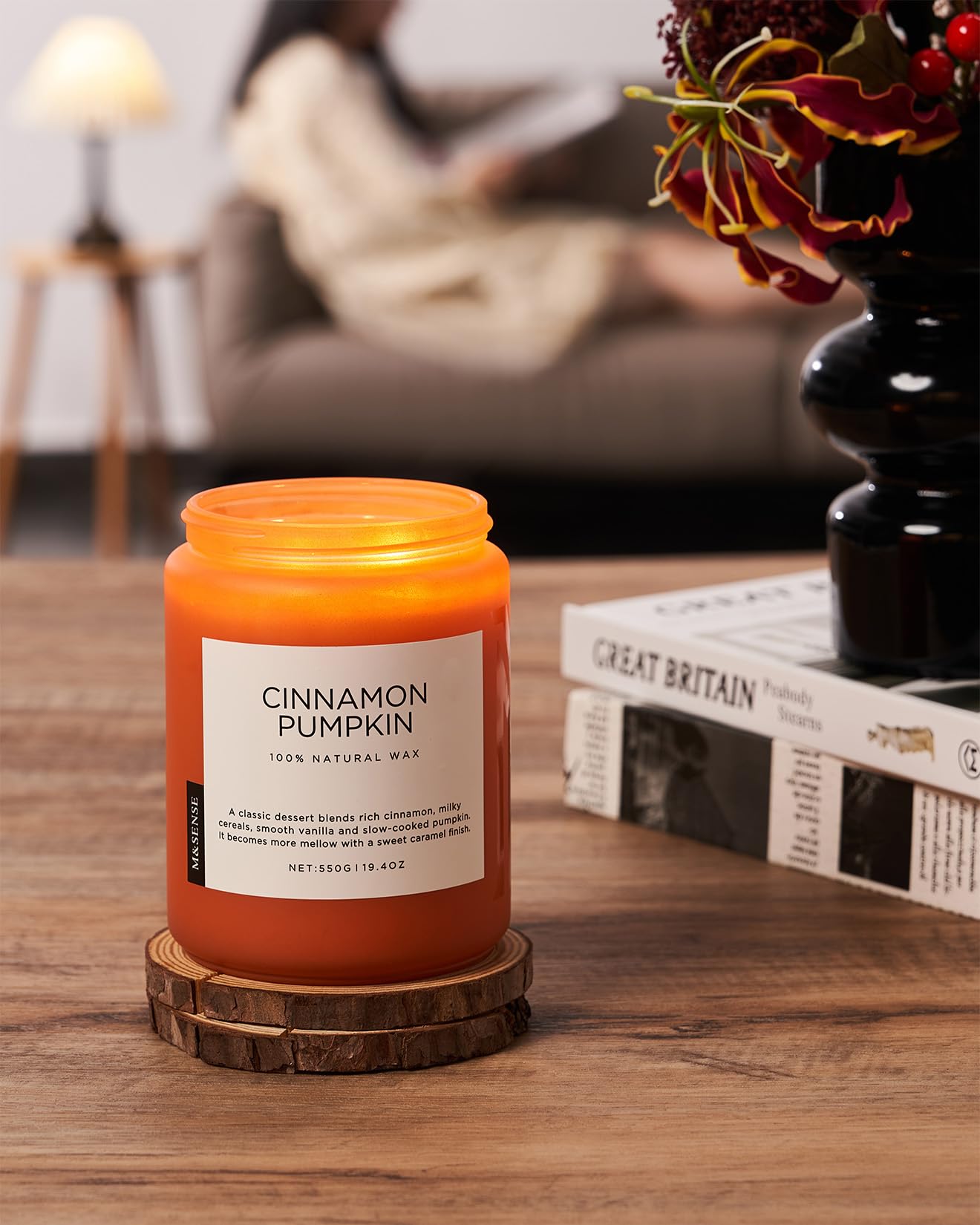 M&SENSE Ceylon Cinnamon Pumpkin Scented Candles, Soy Natural Candles 110 Hours Long Lasting Slow Burning Candle for Easter Holiday Gifts