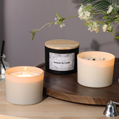 6Pcs Assorted Black and White Candle Jars for Making Candles, 12oz Empty Candle Jars with Bamboo Lids,Labels and 100g Crystal Rocks, Glass Jars for Candle Making, Candle Containers for DIY Gifts