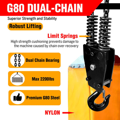 Electric Chain Hoist 2 in 1,2200 lbs Load Capacity,20 ft Lifting Height,120V Single Phase Overhead Crane with 328 ft Wireless & 15 ft Wired Remote Control, Ideal for Garage,Shop,and Home Use