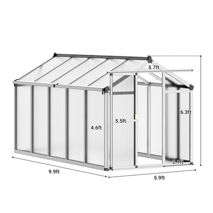 GarveeHome 6X10 FT Greenhouse for Outdoors, Walk-in Greenhouse Kit with Aluminum Frame, Polycarbonate Panels, Adjustable Roof Vent, Sliding Door, Secure Lock for Outside Garden, Patio, Backyard