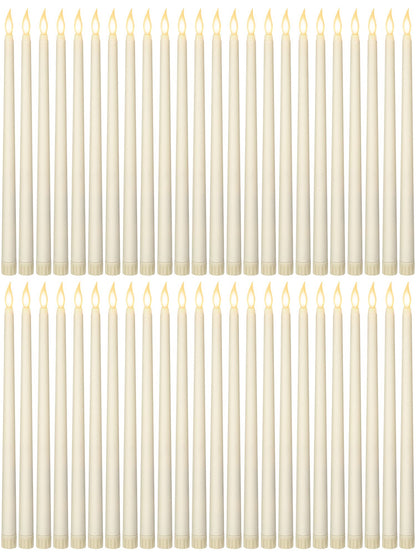 Funtery 48 Pcs Flameless LED Taper Candles Battery Operated Candles Bulk Realistic LED Candlesticks Flickering for Wedding Church Graduation Party Home Decor(Ivory,Classic Style)