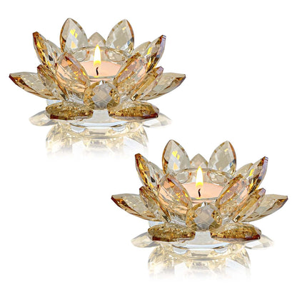 Kolnlala Crystal Lotus Flower Tealight Candle Holders/Glass Tea Light Candlestick Decor Decoration for Christmas Home Wedding Party… (1, Gold 2pcs)