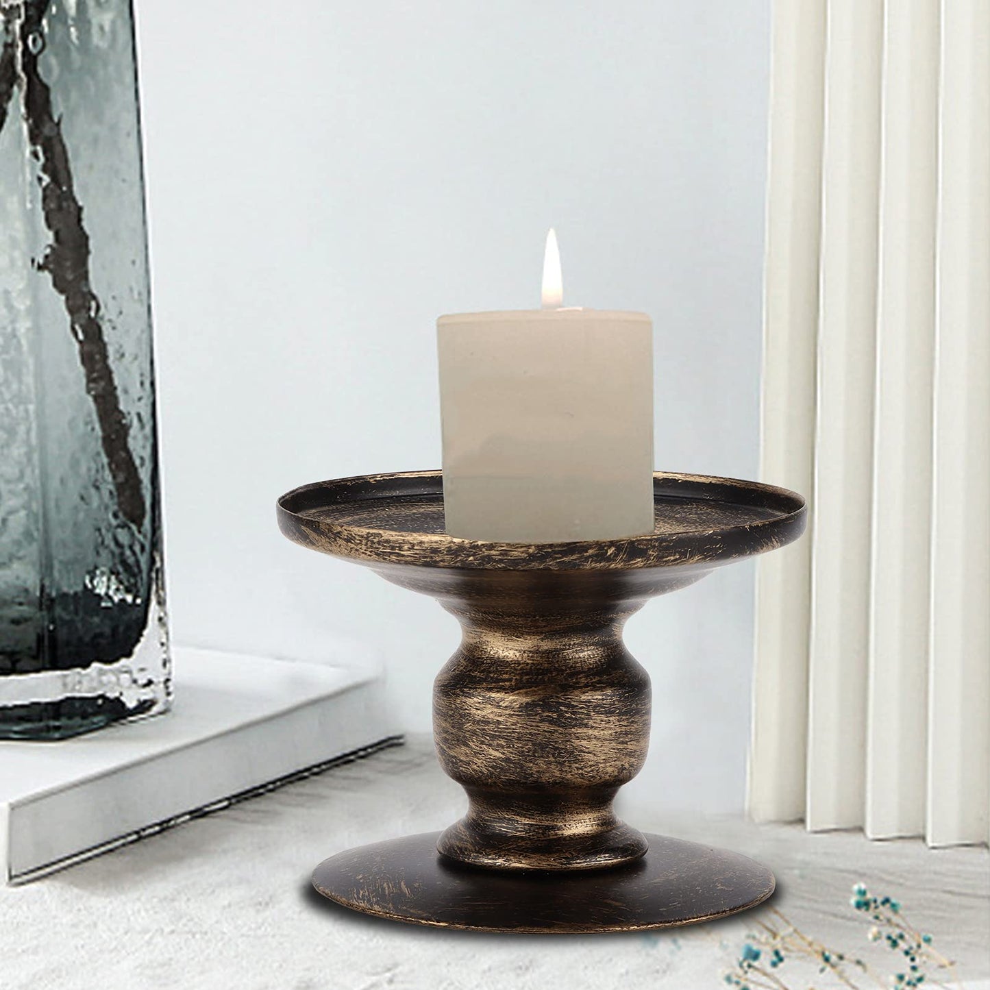 2Pcs Candle Holders, 7.4cm / 2.9in Iron Pillar Retro Simplistic Candle Pedestal CandleSticks Stand Holders Decor for Wedding Party Home
