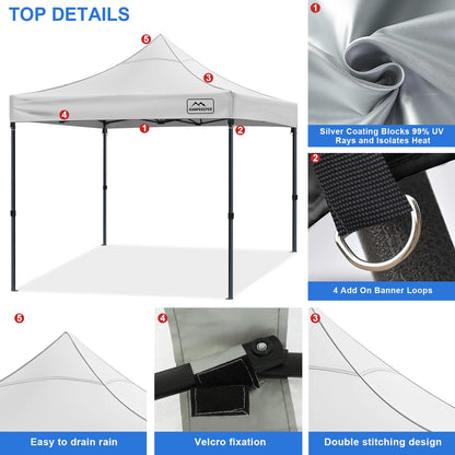 KAMPKEEPER Canopy Replacement Top Cover Roof for 10x10 Peak Pole Straight Leg Canopy Tent,PU-Coated 500D Polyester UV Waterproof,for Outdoor Commercial Garden Sun Shade(Top Only) (White)