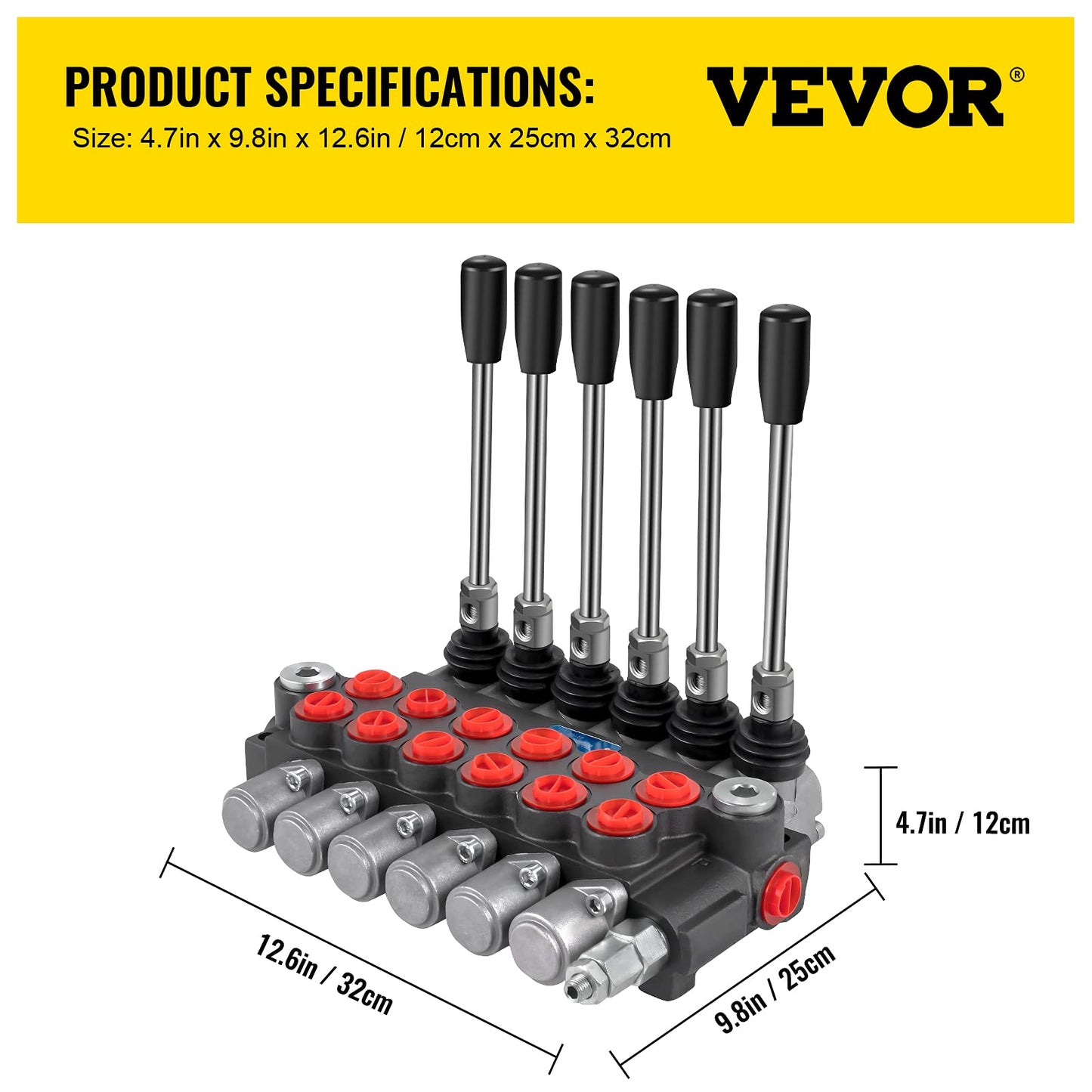 VEVOR Hydraulic Directional Control Valve, 6 Spool Hydraulic Spool Valve, 11 GPM Hydraulic Loader Valve, 3600 PSI Directional Control Valve, Hydraulic Valves and Controls for Tractors Loaders Tanks