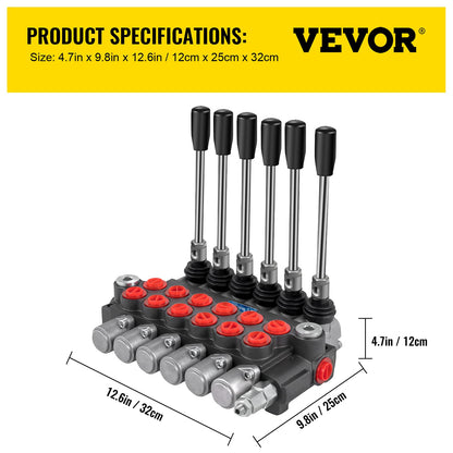 VEVOR Hydraulic Directional Control Valve, 6 Spool Hydraulic Spool Valve, 11 GPM Hydraulic Loader Valve, 3600 PSI Directional Control Valve, Hydraulic Valves and Controls for Tractors Loaders Tanks