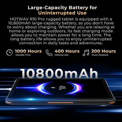HOTWAV R10 Pro Rugged Tablet Android 14-10.1 Inch HD+ 10800mAh Waterproof Tablet, 20GB RAM+256GB ROM/1TB TF Work Tablets, 13MP+5MP Camera Octa-Core IP68&IP69K/4G-LTE/5G WiFi/Face ID/GPS/OTG