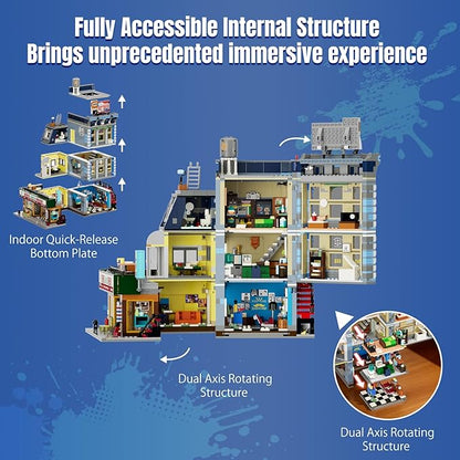 Barbershop Lighting Building Bricks Set - Street Fusion City Town Modular Playset Collection Display kit with Minifigures 2557 Pcs for Adults &amp Teens &amp Life Enthusiasts