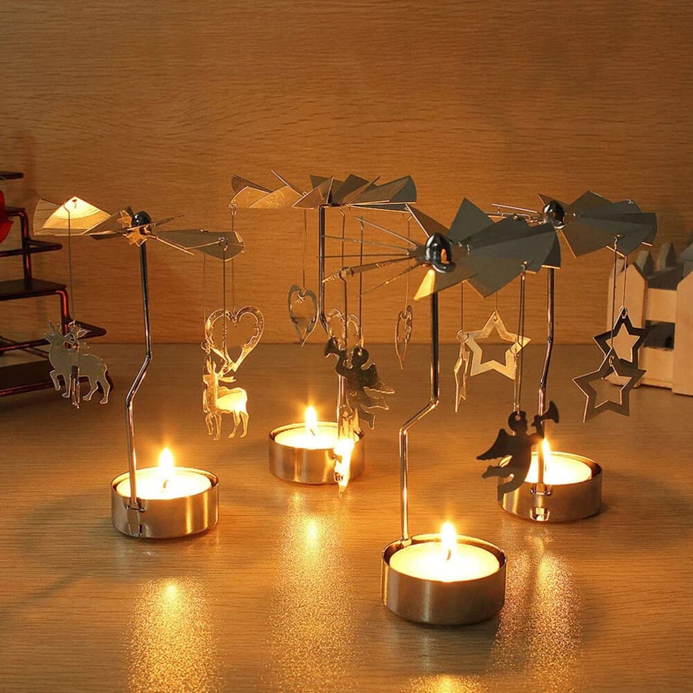 Eforcase Rotary Gold Angel Tea Lights Candle Holder - Spinning Romantic Candlestick Ornament for Wedding, Party, Christmas, Home Decoration