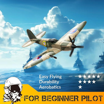 volantexrc RC Plane 3 Channel Remote Control Plane Fighter Spitfire with 6-axis Gyro 2.4GHz RTF Radio Controlled Aircraft Easy to Fly for Beginners Adults (76205 RTF)