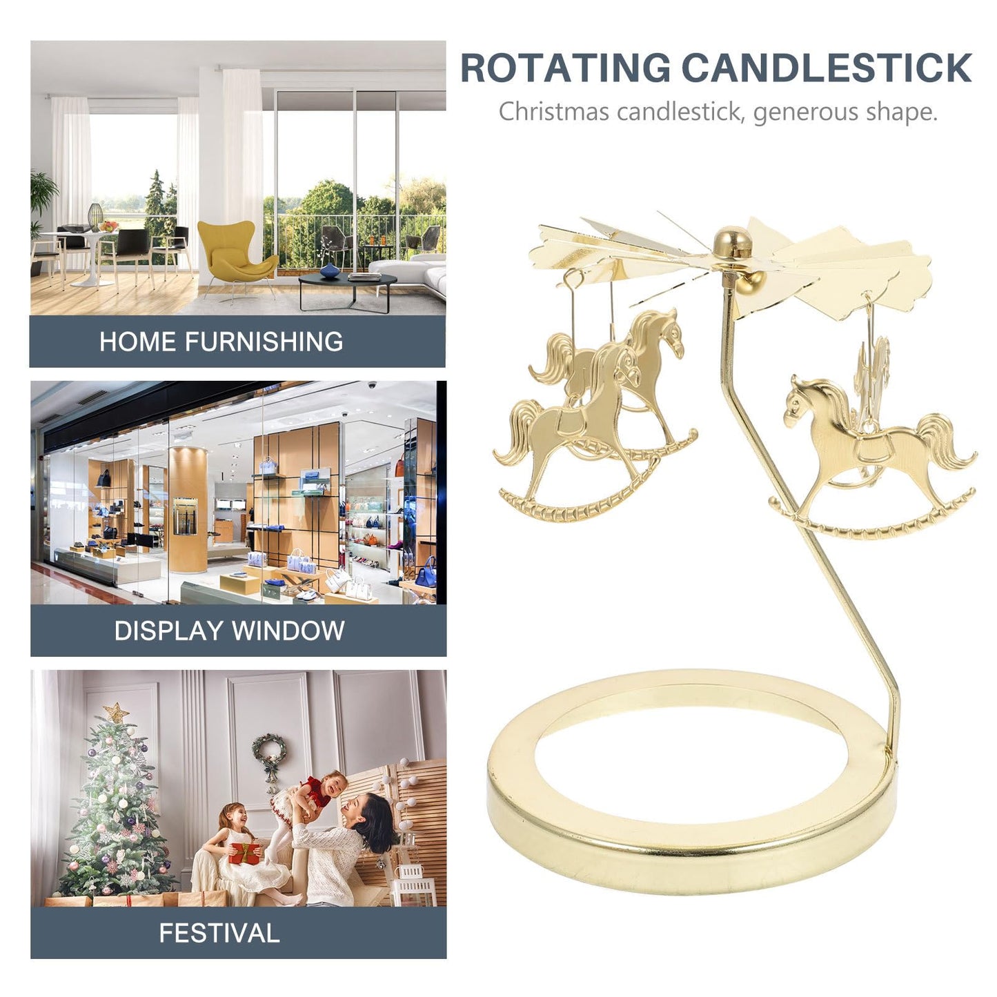 WATIIFUFU Rotating Tealight Holder Iron Candle Holder Carousel Pendant Elegant Romantic Decor Gift for Valentines Christmas Party Home
