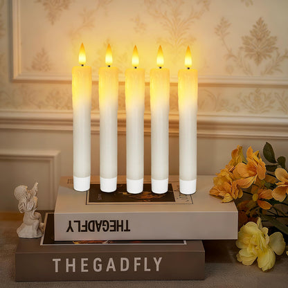 Meigic 7 Inches Dripless Flameless Taper Candles with Remote Timer Dimmer, Real Wax Battery Candlesticks, 3D Flame Fake Candlesticks for Home Wedding Christmas Decor, White, 6 Pcs