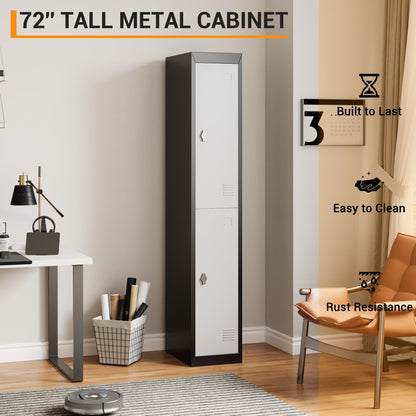 Metal Storage, Locker with 2 Doors and 2 Shelves, Storage Cabinet for Gym, School and Office, Gray.